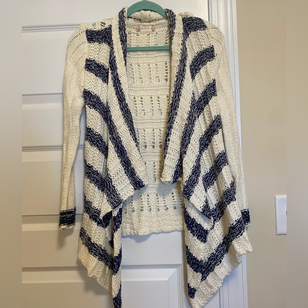 Altar’d State Navy Blue and Striped Knit Cardigan